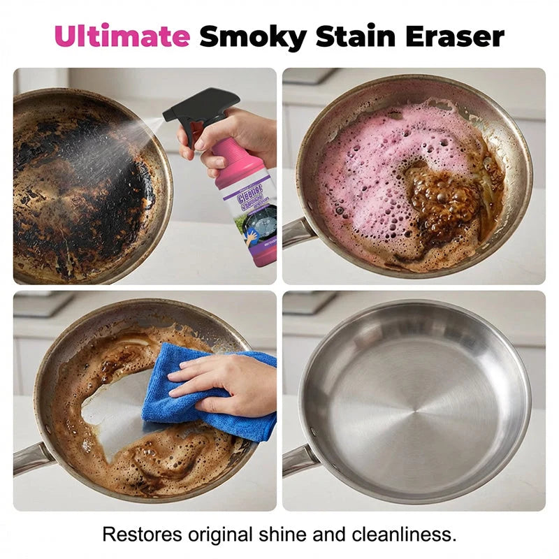 Cleaning progression on a heavily stained pan
