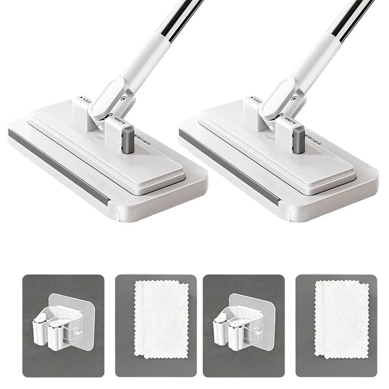 Slim Flat Mop Cleaning Set — 95cm (Upgraded) – One-Click Cloth Change + Mop Clip + 2 Absorbent Velvet Cloths (2-Pack)
