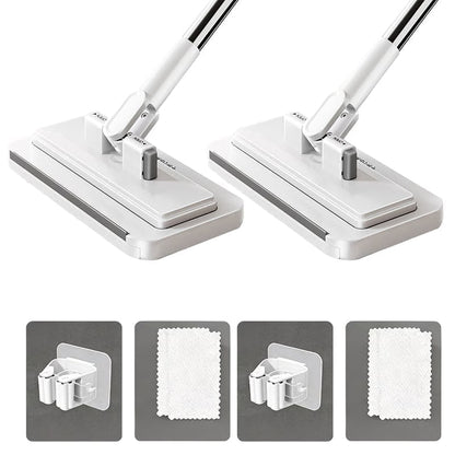 Slim Flat Mop Cleaning Set — 95cm (Upgraded) – One-Click Cloth Change + Mop Clip + 2 Absorbent Velvet Cloths (2-Pack)